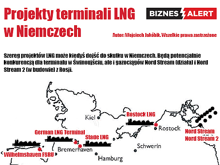 Planowane terminale LNG w Niemczech. Grafika: Wojciech Jakóbik